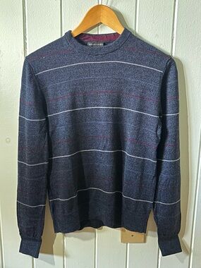 Banana Republic Factory 100% Merino Wool Navy Sweater with White & Red Stripes
